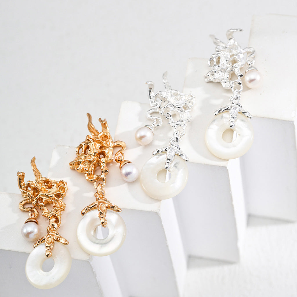 S925 Silver Vintage-Inspired Natural Pearl Mother-of-Pearl Earrings