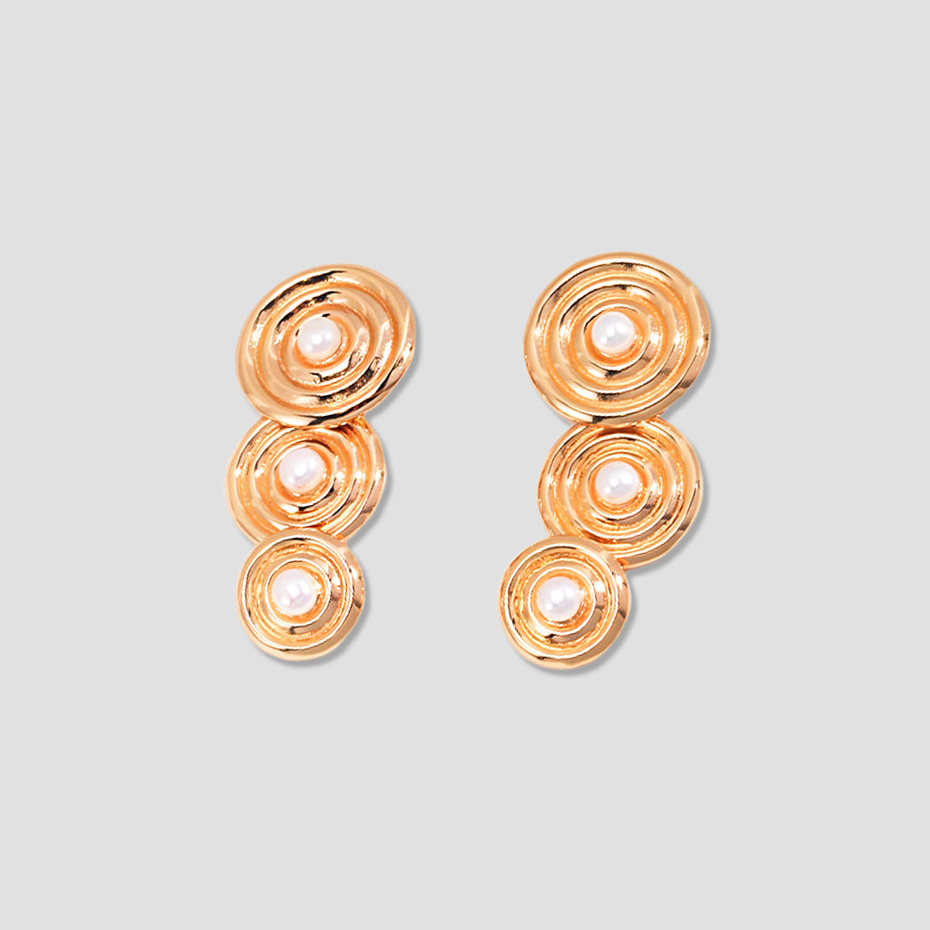 Twilight Orbit – Spiral Pearl Statement Earrings in Sterling Silver