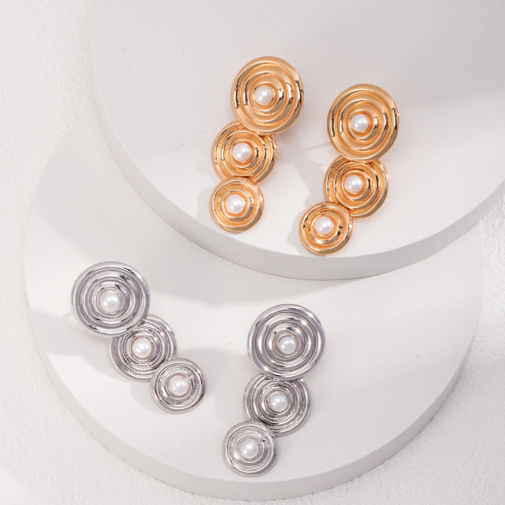 Twilight Orbit – Spiral Pearl Statement Earrings in Sterling Silver