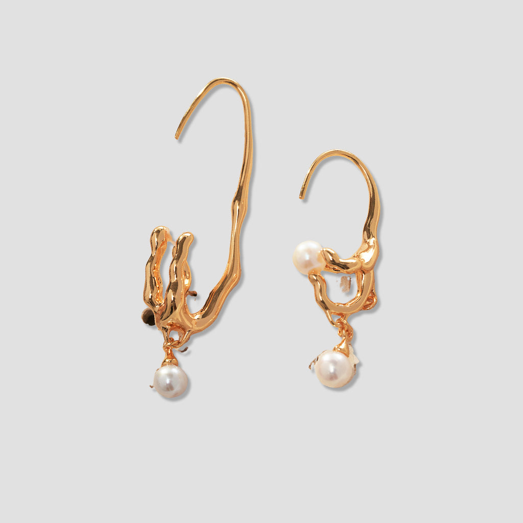 Asymmetrical Sterling Silver Freshwater Pearl Statement Earrings