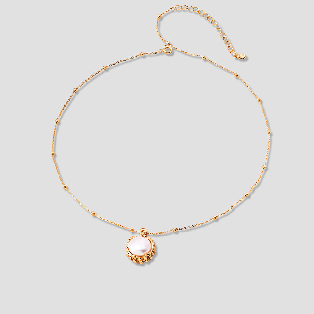 Round Pearl Pendant Necklace – S925 Silver Minimalist Chain