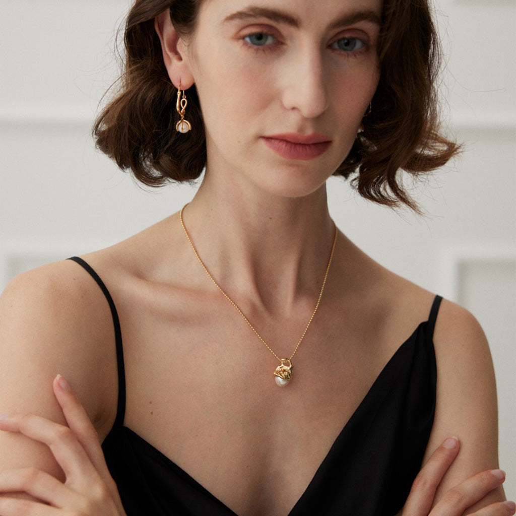 Modern Baroque Pearl Pendant Necklace in Gold Vermeil