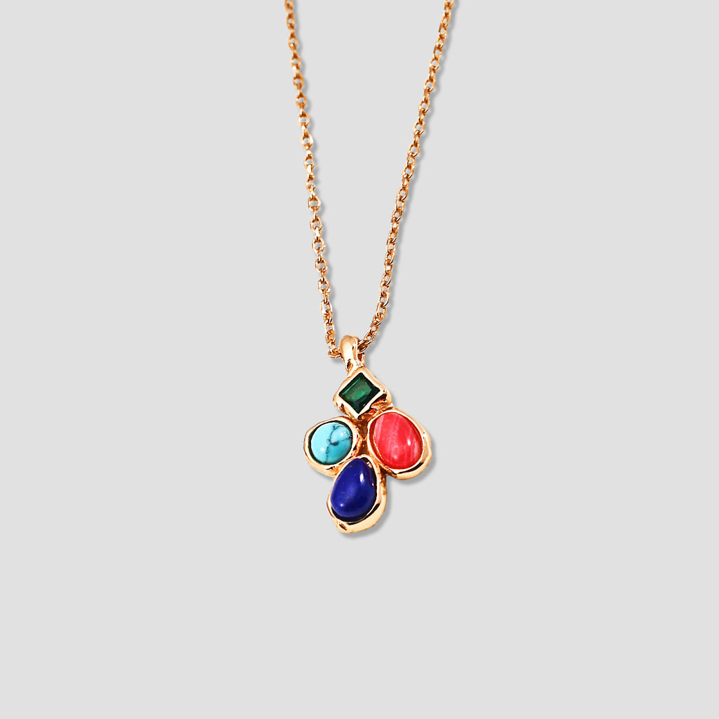 Colorful Vintage Gemstone Pendant Necklace in S925 Silver
