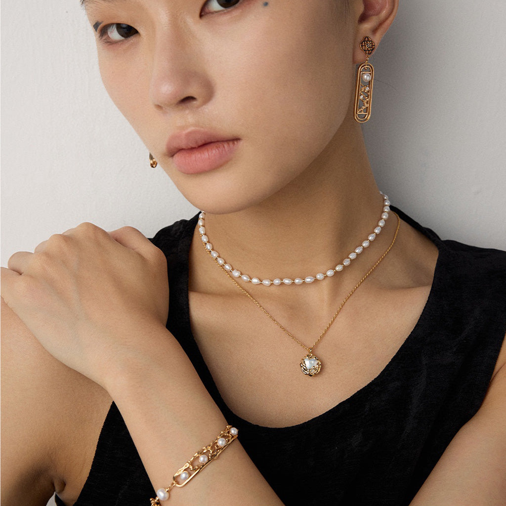 Vintage S925 Silver Pearl Bracelet Inspired by Chinese Motifs