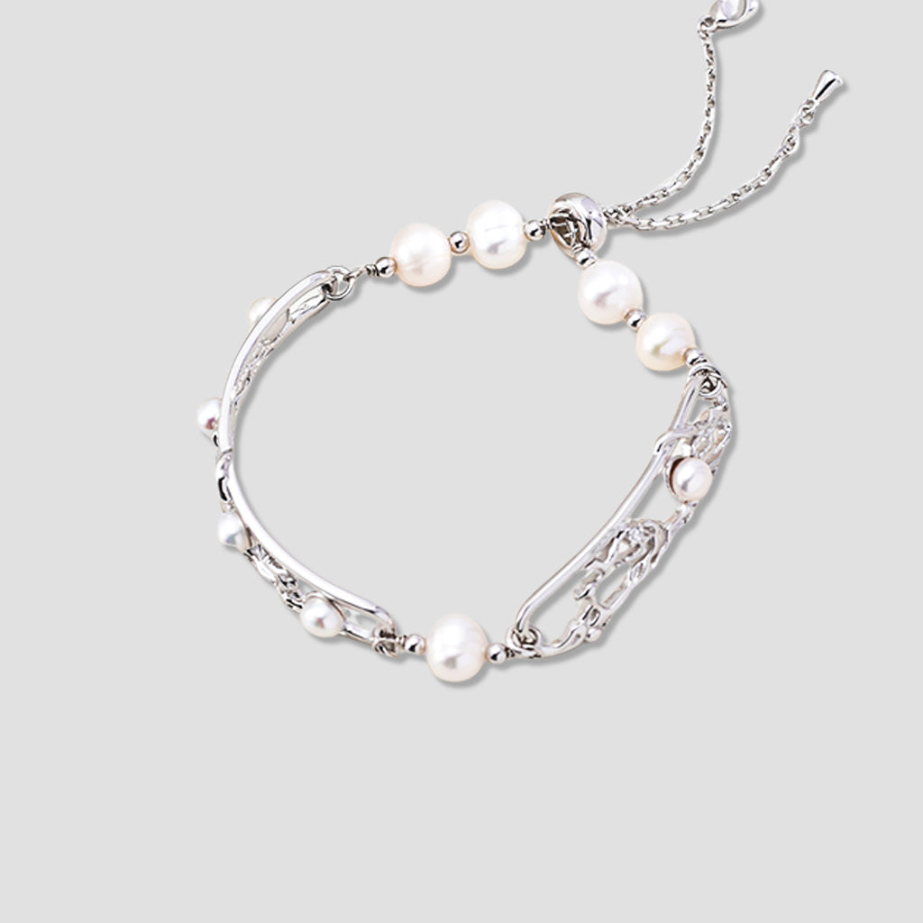 Vintage S925 Silver Pearl Bracelet Inspired by Chinese Motifs