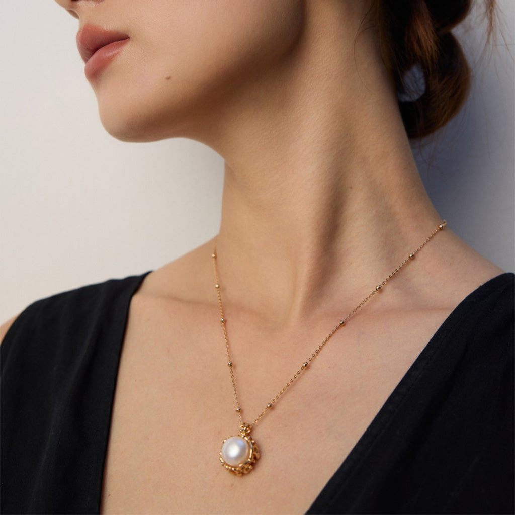 Round Pearl Pendant Necklace – S925 Silver Minimalist Chain